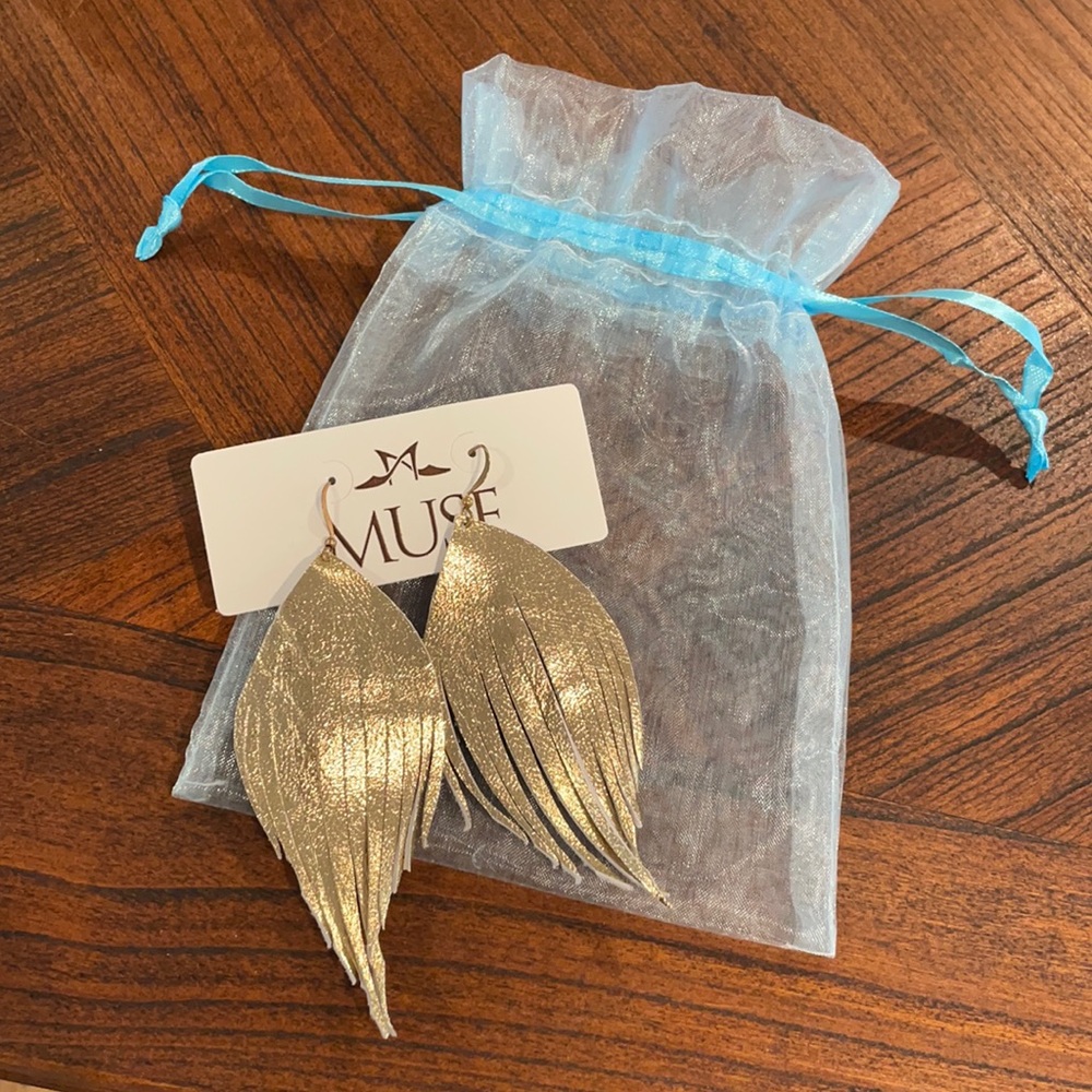 NWT gold feather earrings
